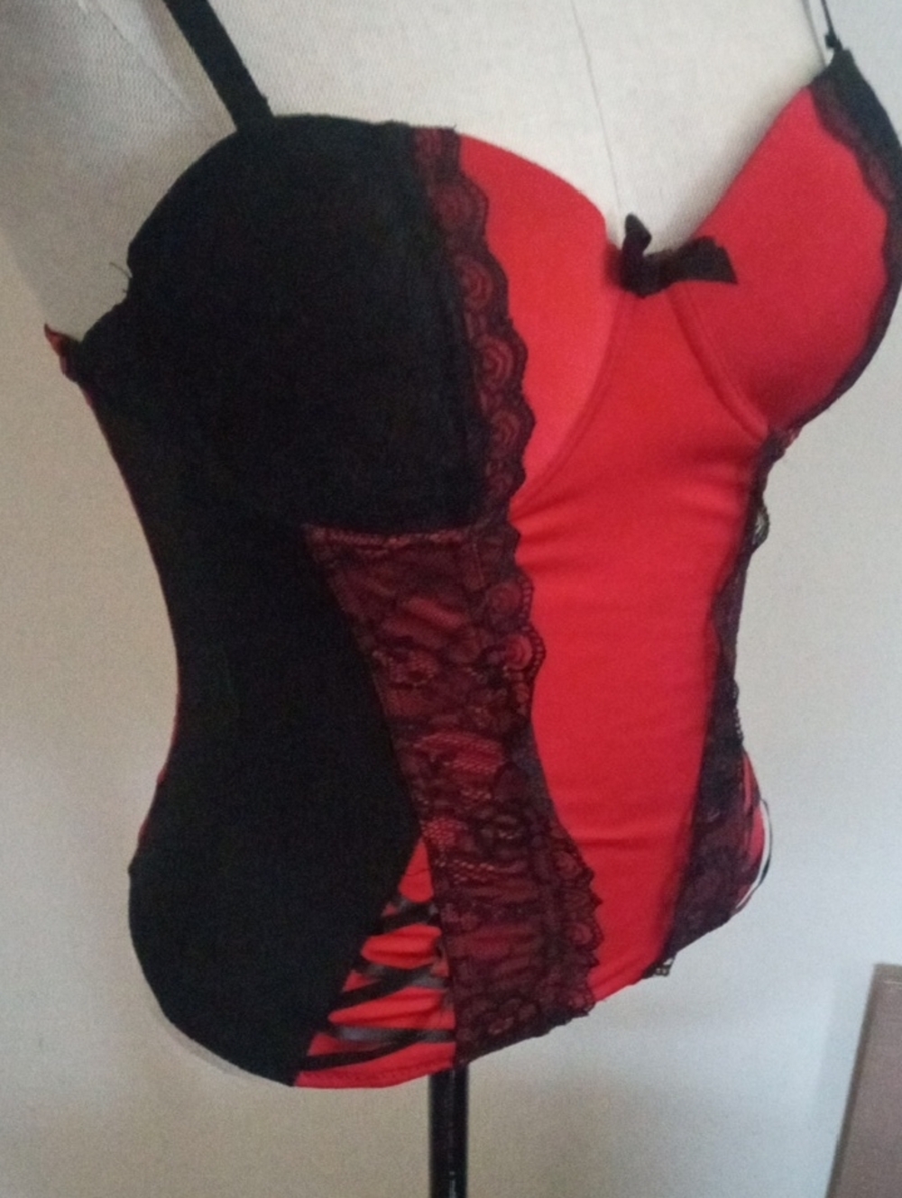 Body Rage Cortisol Red and Black Lace Panel Bustier Top Large - Picture 8 of 15